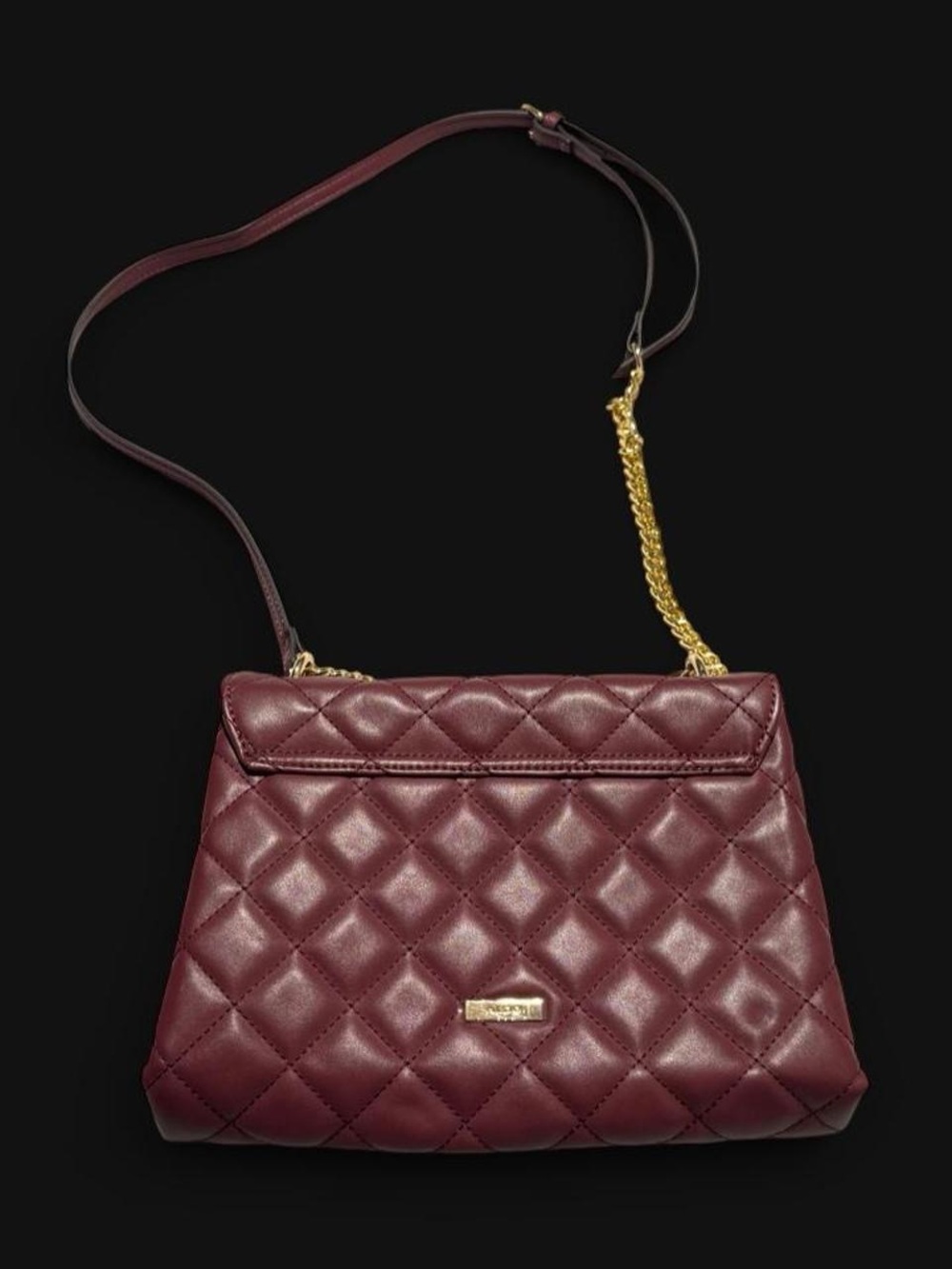 Aldo Quilted Burgundy Crossbody with Gold Chain Accent